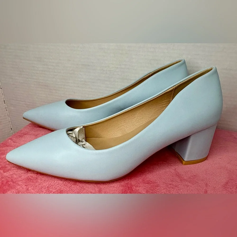 Women’s Powder Blue Pointed Toe Block Heel Pumps Size 8.5 (EU 39) NWOT